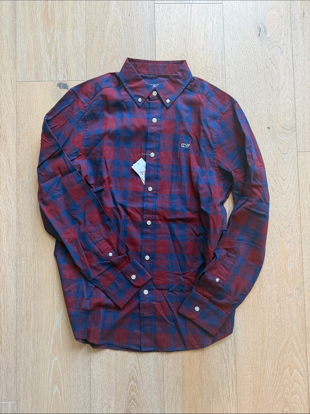 Vineyard Vines Red and Navy Plaid Button-Down Shirt
